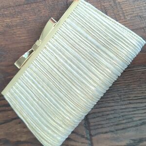 PAYLESS SHOES I Metallic Gold Clutch Pocketbook Purse with Bow Tie Metal Clasp